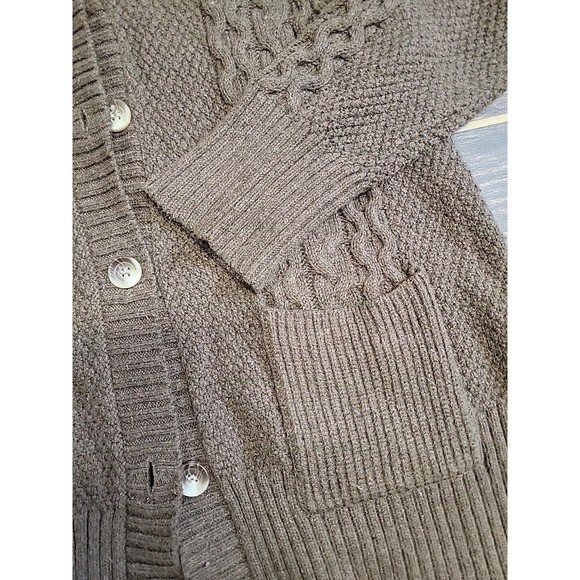 AEROPOSTALE Woman's Jr's Brown Chunky Cable Knit Cardigan Sweater Pockets XL - Picture 2 of 10